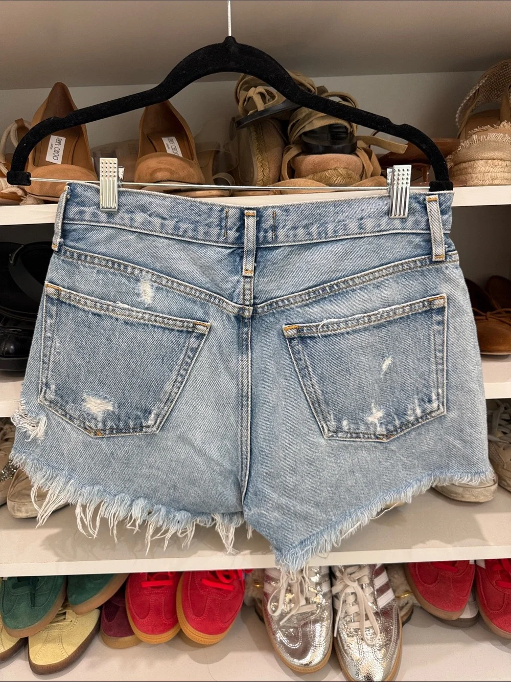 Agolde Light Wash Frayed Denim Cutoff Shorts